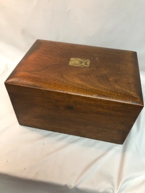 Vintage wood brass Humidor white milk  glass interior old 1800s - 1900s