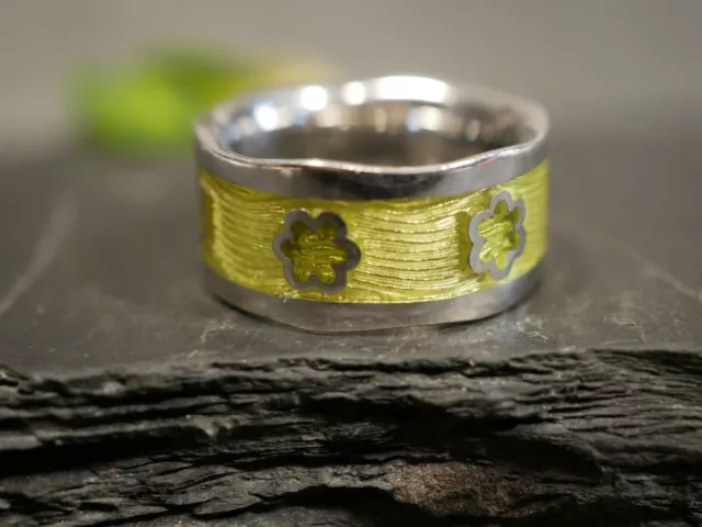Riesiger 925 Silber Ring Massiv Tchibo Breit Blüten Gelb Hippie Disco Goa