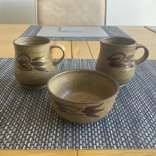 Studio Pottery Coffee Mugs X2 & 1 Bowl