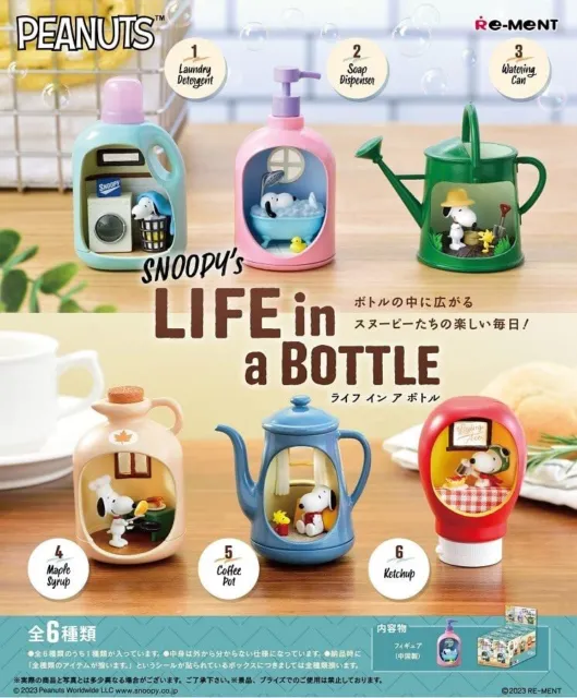 RE-MENT Peanuts SNOOPY's LIFE in a BOTTLE 6 Pack BOX Complete set