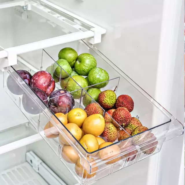 Fridge Drawer Organiser Refrigerator Organizer Bins, Pull Out with Handle Kit...