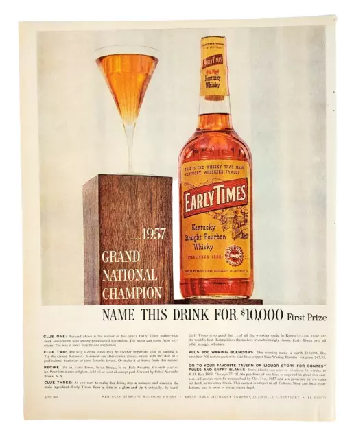 1957 Early Times Kentucky Straight Bourbon Whiskey Print Ad Name This Drink