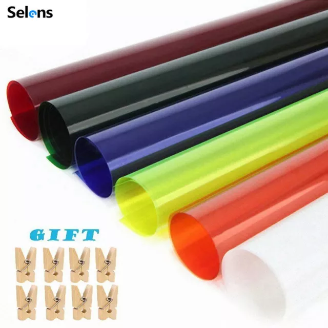 6X 16x20" Transparent Color Filter Paper Correction Gel Lighting Filter W/ Clips