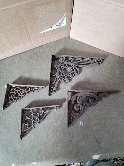 Lot of 4 Antique Assorted Iron Shelf Brackets. Not Reproductions.