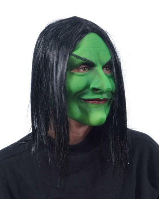 WITCH MASK GREEN Face Moving Mouth Ugly Woman Big Nose Scary Halloween ...