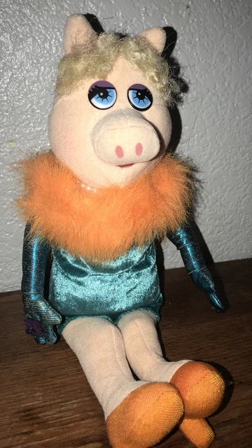 Nanco- 12" MISS PIGGY Plush, Muppets, Teal Dress , Pearl Necklace By Jim Hensen