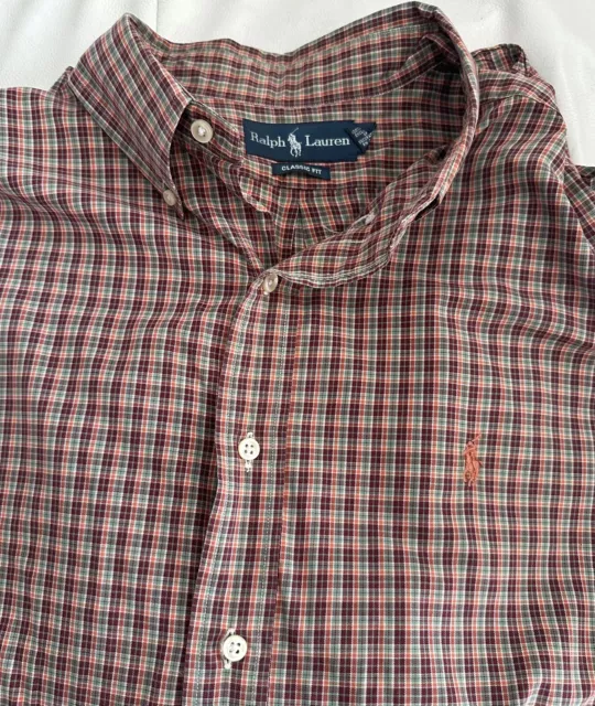 Ralph Lauren Mens Shirt Sz XXL Multi Color Check Button Down Cotton Classic Fit