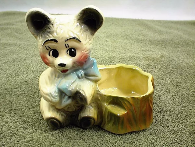 Small American Bisque Bear Planter Vintage Pottery 2