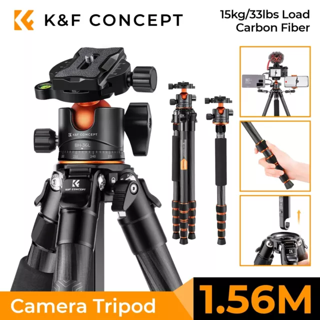 K&F Concept 61.4" Professional Carbon Fiber Camera Tripod Monopod A255C2+BH-35L