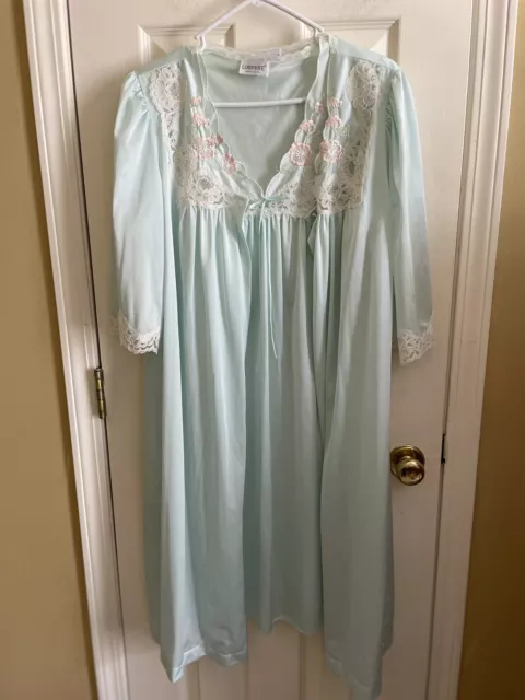 Vtg Lorraine Gown And Robe Set Medium Mint Green