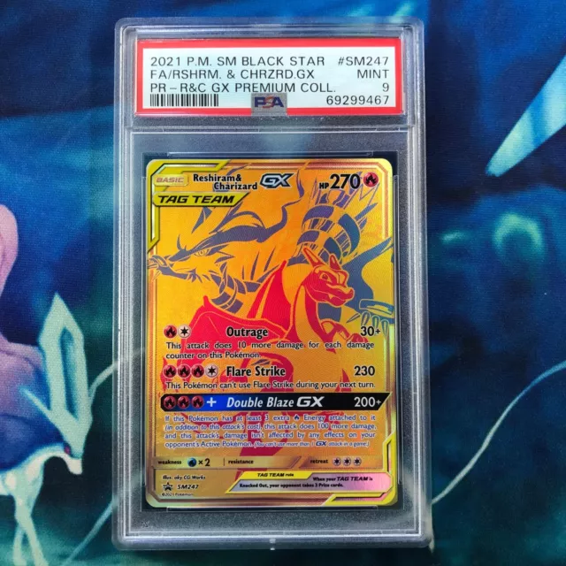 Reshiram & Charizard GX - PSA 9 - Full Art Gold Promo Rare SM247 - Pokemon Card