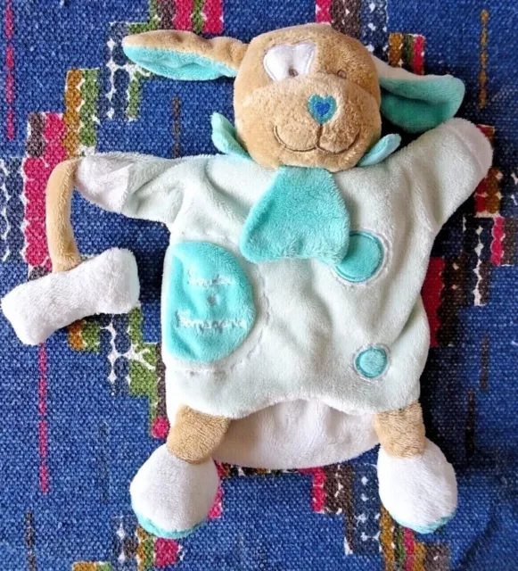 5Pa/ Doudou Et Compagnie Marionnette Chien Os Blanc Vert Bleu Tbe