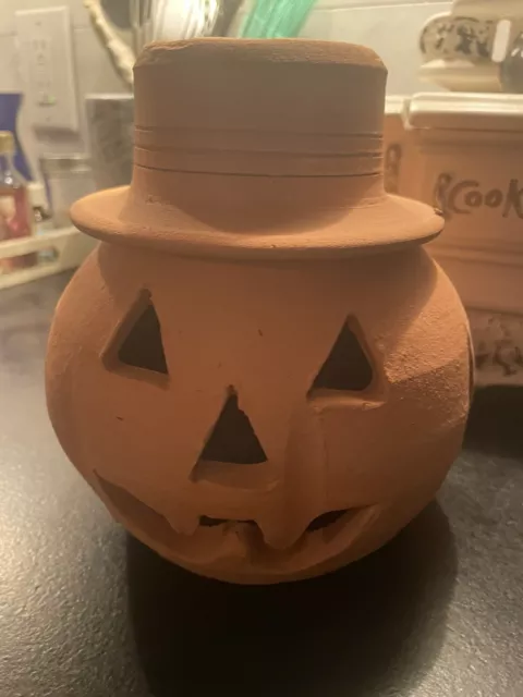 Vtg 6” Hewell Style Pottery Terracotta Clay Jack- O'-Lantern Pumpkin Halloween Vtg 6” Hewell Style Pottery Terracotta Clay Jack- O'-Lantern Pumpkin Halloween