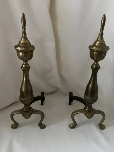 Vintage Cast Iron Brass Federal Style Fireplace Andirons 19”