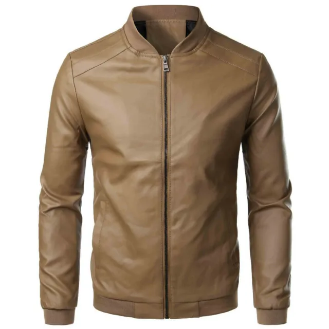 Tan Leather Jacket Men Bomber Pure Lambskin Size XS S M L XL XXL Custom Made