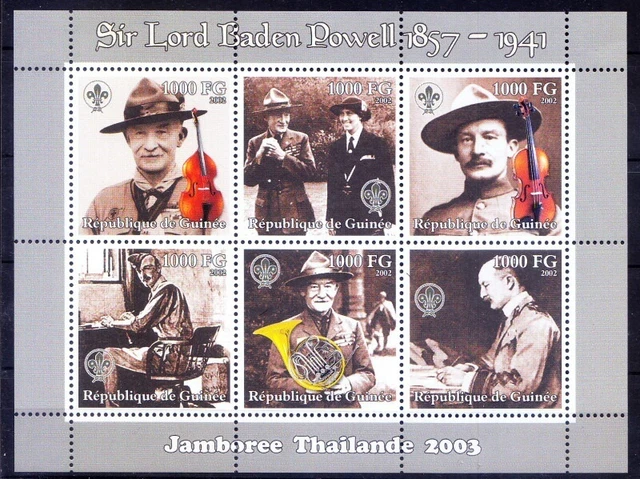 Guinea MNH 6v SS, Scout, Baden Powell, Music, Olave, Violin