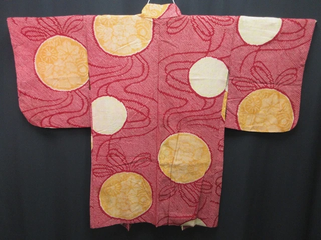 7523 Silk Vintage Japanese Kimono Haori Jacket Full Shibori Peony Long