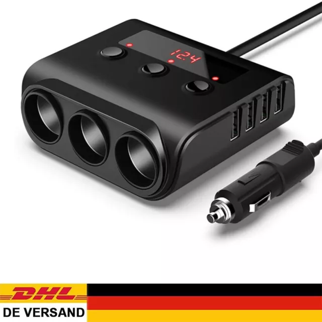 Adattatore auto veicolo distributore accendisigari 3 scomparti con 4 prese USB 12V-24 V