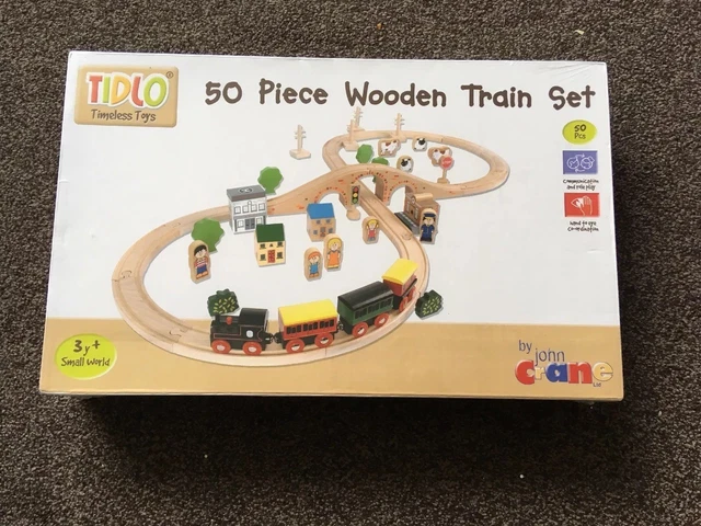 Tidlo Wooden Train Set (50 Pieces) Tidlo 50 Piece Train Track | Wooden Train | Wooden Train Circuit