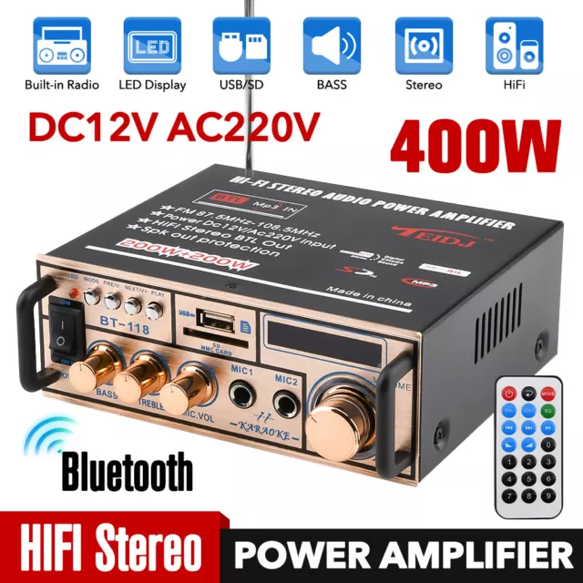 400W DC12V BT Verstärker HiFi Autoradio Musik Receiver FM MP3