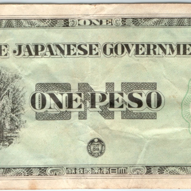 c1940s Japan One Peso Banknote Dollar Bill Government Bank Note Paper Vtg 2T