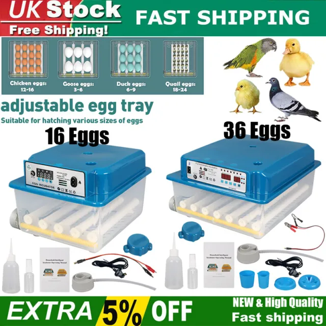 16/36Pcs Egg Incubator Smart Fully Automatic Chicken Duck Egg Turner Hatcher NEW