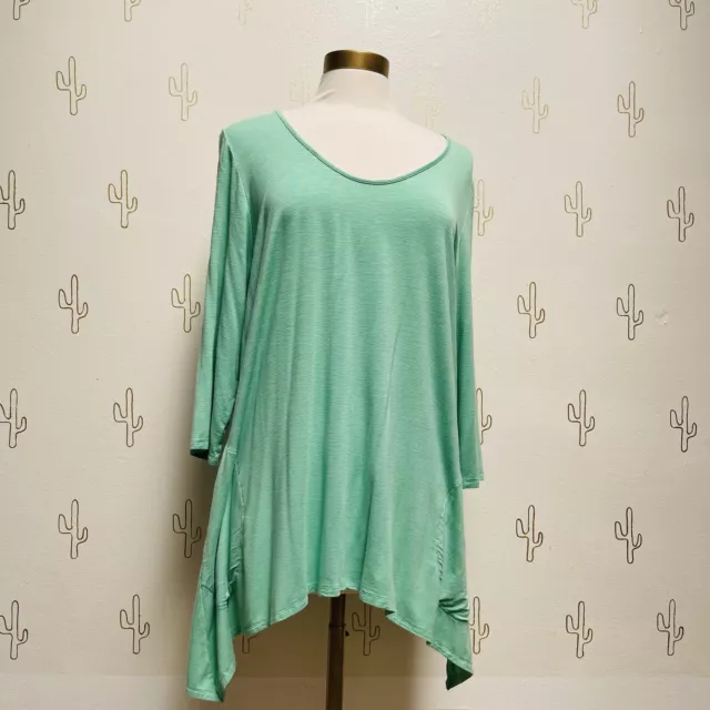 LOGO Lori Goldstein Womens Top Size XL  3/4 Sleeve Slub Knit Pocket Tee Green