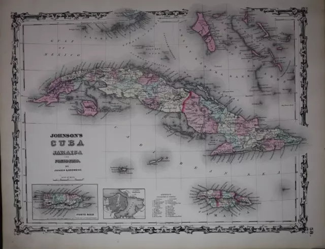 1863 Johnson's Atlas Map ~ CUBA - (14x18) ~Free S&H #762
