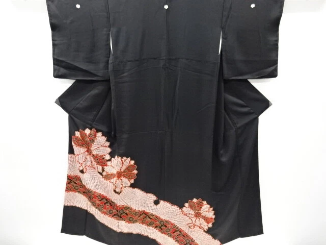 41595# Japanese Kimono / Antique Tomesode / Embroidery Kiku With Shochikubai