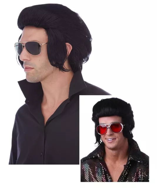 Pompadour Retro Black Wig 50's-60's Men Costume Accessory Sideburns Elvis Style