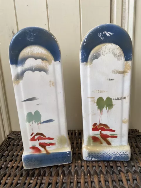 Pair Of Art deco Shaped/hand Painted Glazed Vases