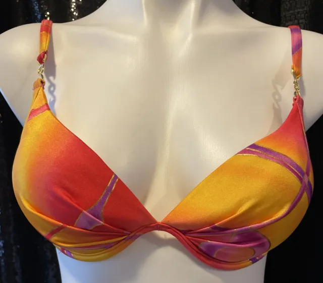 Tara Grinna Women’s Multicolored Satiny Gold Accent Bikini Swimsuit Top Vintage