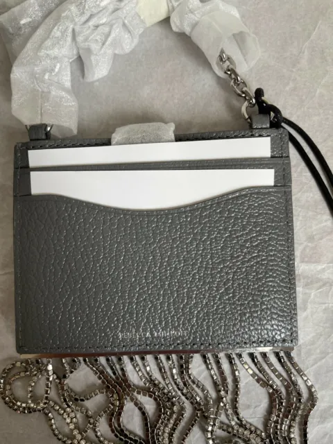 NWT Rebecca Minkoff Large Leather Card Case on Chain $98 Steel