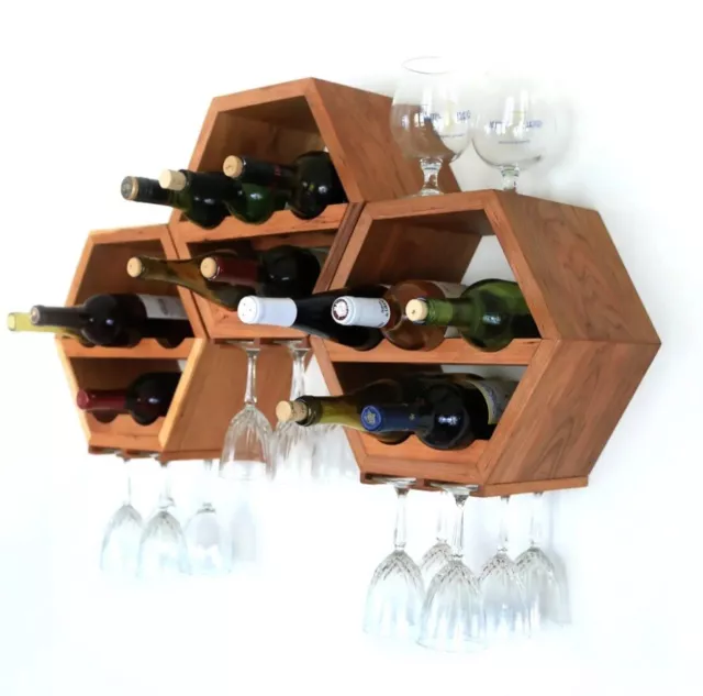 Wine Rack Wall Mounted | Acacia Wood Rustic Wine Holder -hexagon