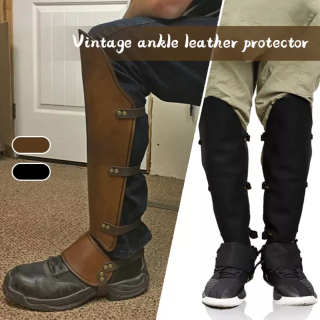 Medieval Greaves Leg PU Leather Strap Wrap Armor Part Warrior Costume Boot Set