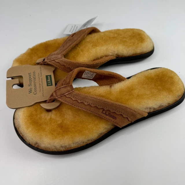 LL BEAN WICKED Good Flip Flops Lined w Premium Shearling Brown W 11 New 64.99 PicClick