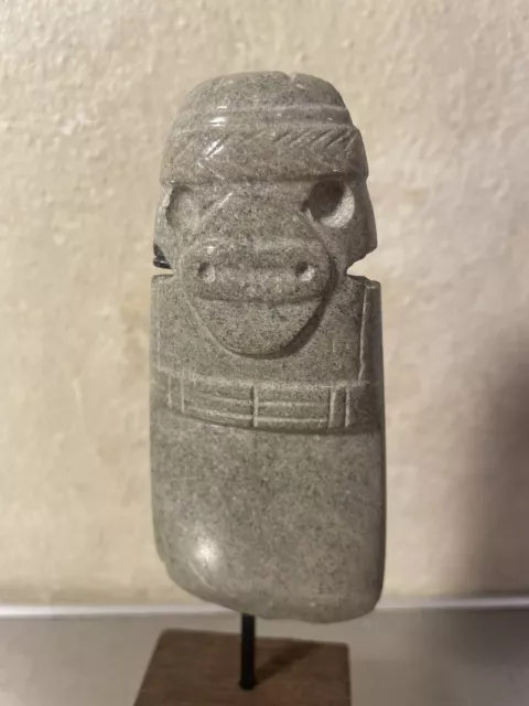 PRE-COLUMBIAN STONE AXE GOD FIGURE WITH CUSTOM STAND BEAUTIFUL Large Pendant