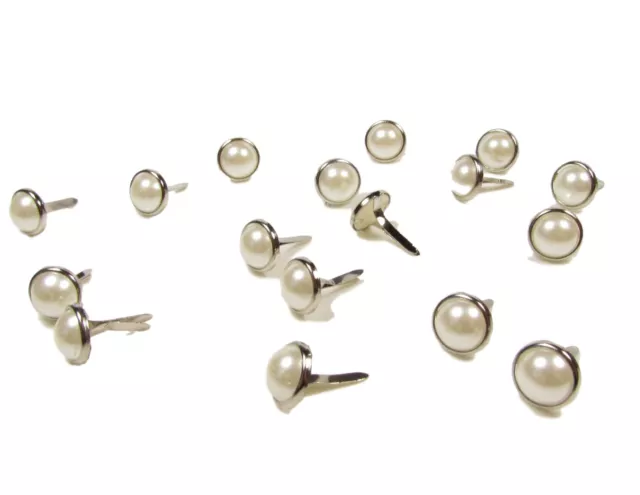 BRADS FOR CRAFTS & SCRAPBOOKING ROUND IVORY PEARL BRADS 8MM x 12MM APROX 50