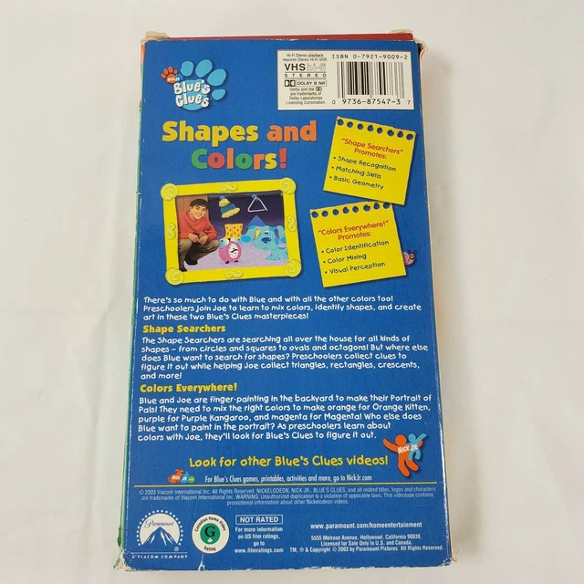 BLUES CLUES SHAPES and Colors VHS NICK JR. EDUCATIONAL RETRO SPEDIZIONE