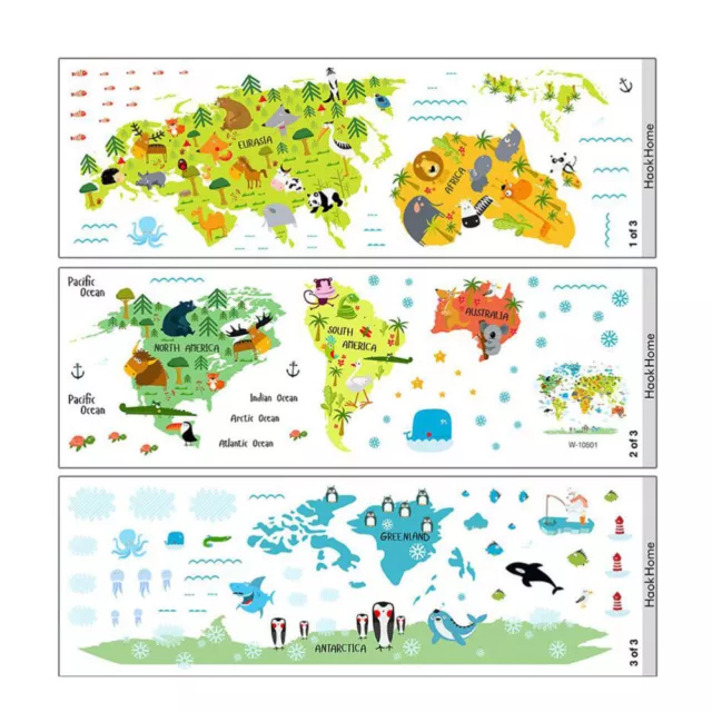 Removable Stickers Kids Room Decor Childs Animal World Map Cartoon