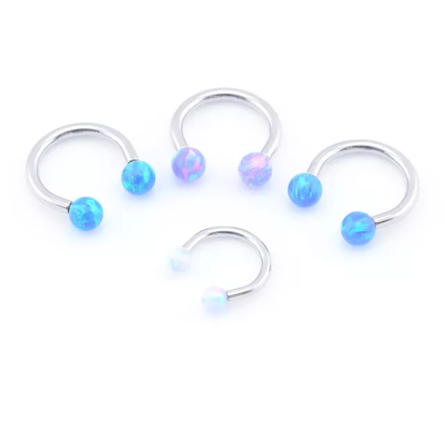 Opal Horseshoe Bar Circular Barbell Internally Threaded Lip Nose Septum Ear Ring