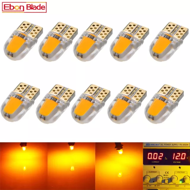 10 x T10 W5W 194 COB SMD 8 LED Car Side Wedge Parker Light Bulb Amber 3000K 12V