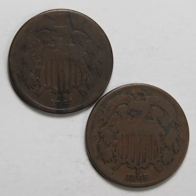 1864 & 1865 US Two Cent Pieces - Lot of 2