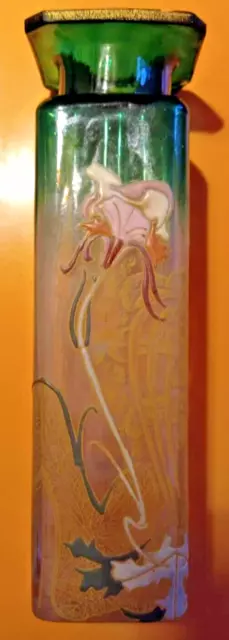 Vase quadrangulaire émaillé Legras Montjoye aux iris. Art nouveau. 1900. haut 23