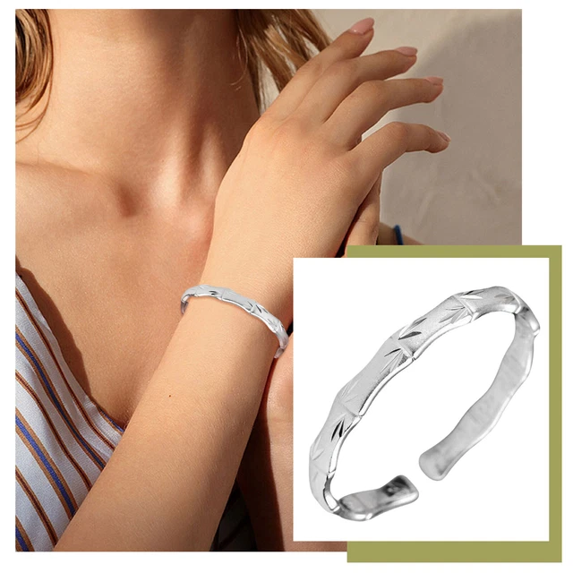 Armband Weibliche Öffnung Solide Mattiertes Armband Damen Mit Gravur Silber