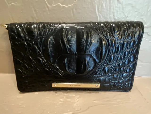 Brahmin Black Melbourne Croc Embossed Leather Womens Wristlet Wallet Card Holder
