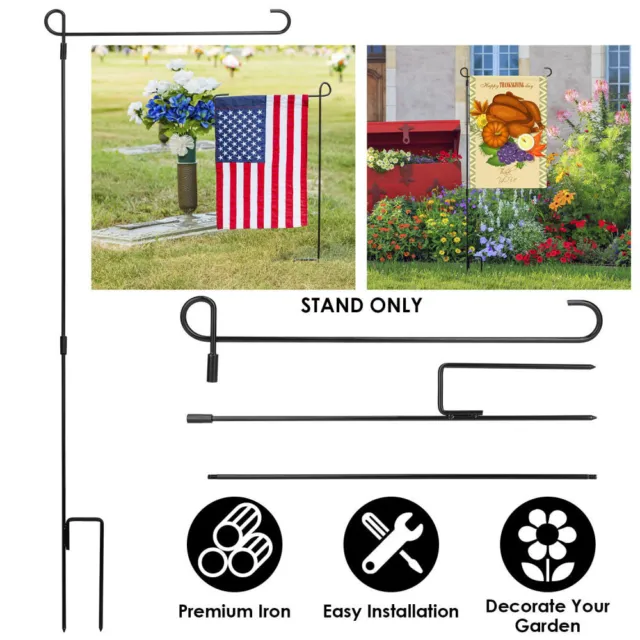 Garden Flag Stand Flagpole Weatherproof Wrought Iron Coated Yard Holder For