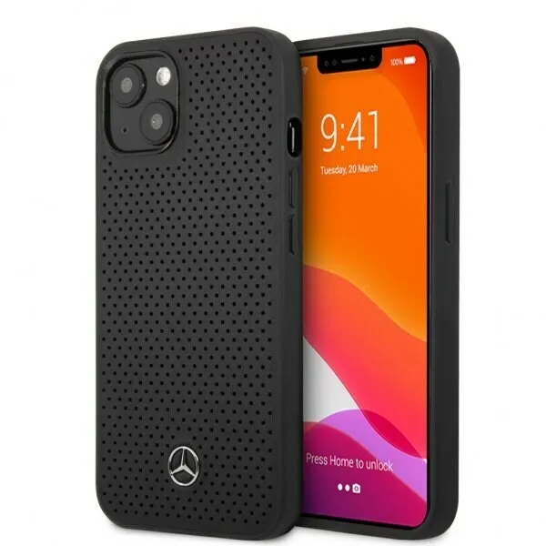 Genuine Mercedes Perforated Impact Black Leather Case for Apple iPhone 13