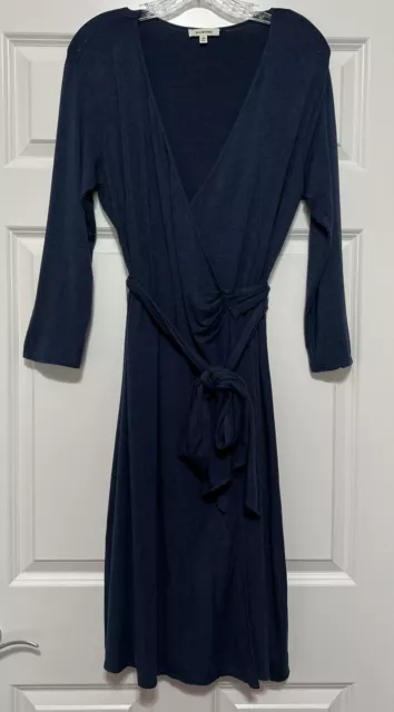 MAX STUDIO Size L Blue Wrap Dress Comfy Belted Stretch Womens