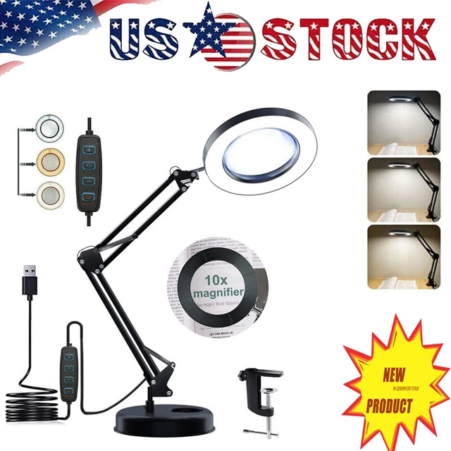 Magnifier LED Lamp 10X Magnifying Glass Desk Table Light Reading Lamp with Clamp